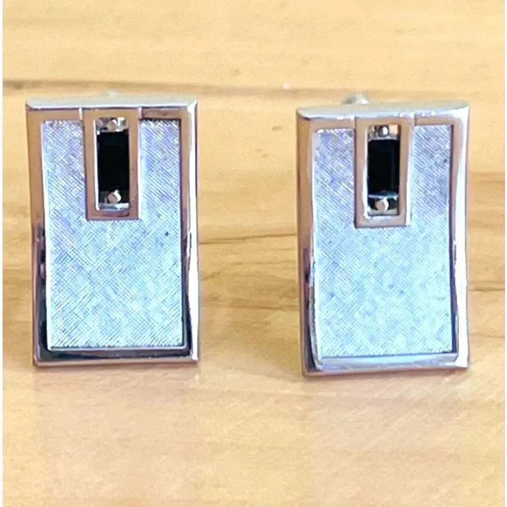 2 Pair Vtg Cufflinks (1) SWANK Rhinestone Silver Tone Jewelry Accessories